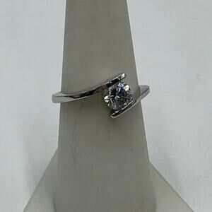 Sterling‎ Silver 925 Rhodium Round Bezel CZ Solitaire Ring Sz 7.5